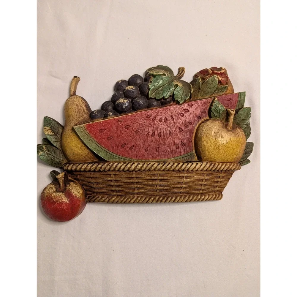 Vintage 1975 Homco Fruit Basket Wall Plaques Set 3 Dart Ind 7350 7351 7352 USA